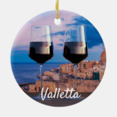 Wijnglazen met uitzicht zonsondergang boven Vallet Keramisch Ornament (Achterkant)