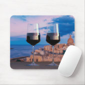 Wijnglazen met uitzicht zonsondergang boven Vallet Muismat (Met muis)