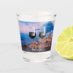 Wijnglazen met uitzicht zonsondergang boven Vallet Shot Glas