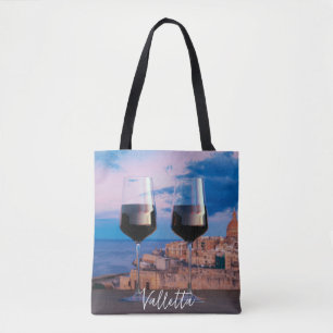 Wijnglazen met uitzicht zonsondergang boven Vallet Tote Bag
