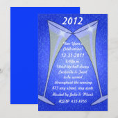 Wijnglazen op blauwe nieuwjaarsuitnodiging kaart (Voorkant / Achterkant)
