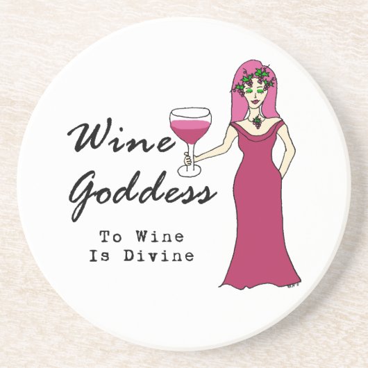 Wijngodin "Wijn is goddelijk" Zandsteen Onderzetter (Voorkant)