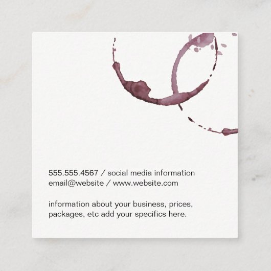 Wijngordel (wijnglas) Wijndruiven Vierkante Visitekaartje (Achterkant)