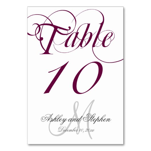 Wijngrijs Monogram Trouwtafel Nummer Kaart (Voorkant)