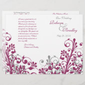 wijngrijs wit abstract bloemig trouwprogramma (Voorkant / Achterkant)