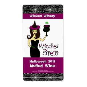 Wijnheks "Heksen Brew" Halloween Wijn Etiketten
