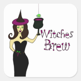 Wijnheks "heksen brouwen" Halloween wijn Vierkante Sticker