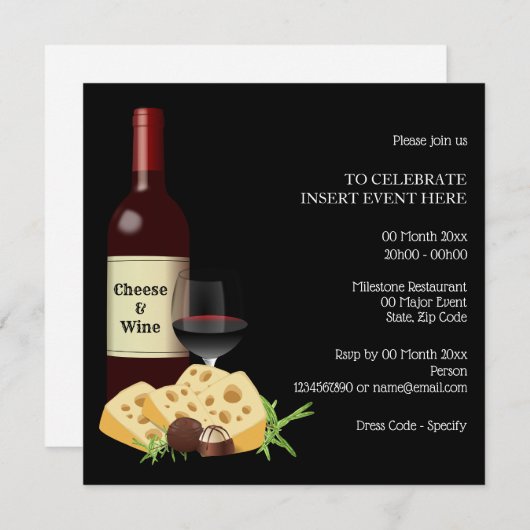 Wijnkaascocktailparty die formeel zwart dineerde kaart (Voorkant / Achterkant)