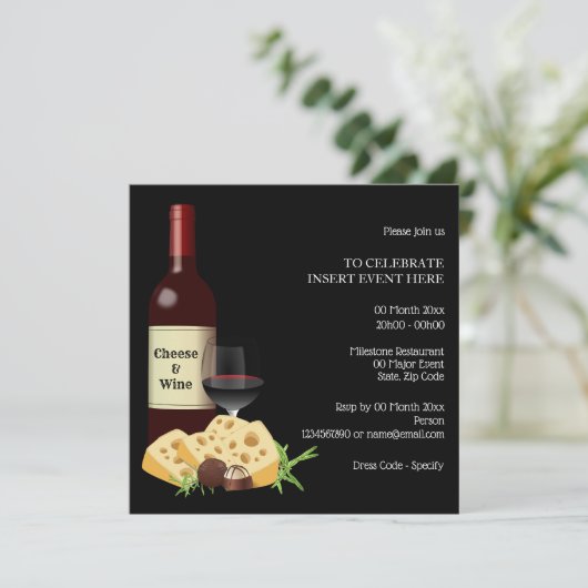 Wijnkaascocktailparty die formeel zwart dineerde kaart (Staand voorkant)