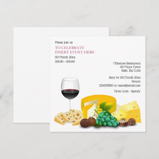 Wijnkaascocktailparty dineren kaart (Voorkant / Achterkant)