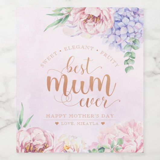 Wijnkarakteristiek Best Mum Ever Floral Wijn Etiket (Enkel label)