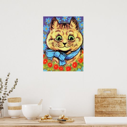  Wijnkat met bloemen Poster (Keuken)