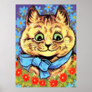 Wijnkat met bloemen Poster
