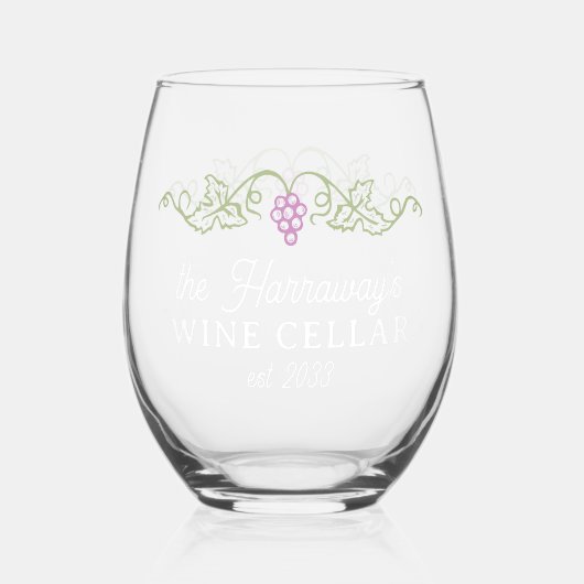 Wijnkelder Paarse druiven aangepaste naam datum wi Wijnglas Zonder Voet (Voorkant)