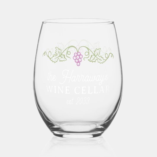 Wijnkelder Paarse druiven aangepaste naam datum wi Wijnglas Zonder Voet (Achterkant)