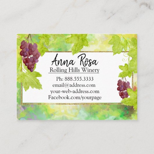 *~* Wijnkelder Wijndruiven Wijngaard Winery Visitekaartje (Achterkant)