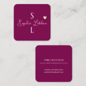 Wijnkleur Girly Calligrafie Romantisch Monogram Vierkante Visitekaartje (Voorkant / Achterkant)