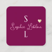 Wijnkleur Girly Calligrafie Romantisch Monogram Vierkante Visitekaartje (Voorkant)