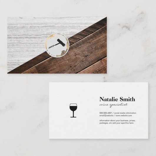Wijnkleurblok Textuur en Kurkentrekker Visitekaartje (Voorkant / Achterkant)