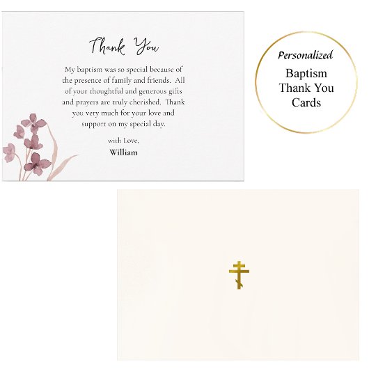 Wijnkleurige Boho Bloemen Orthodoxe Doop Bedankkaart