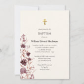 Wijnkleurige Boho Bloemen Orthodoxe Doop Kaart (Voorkant)