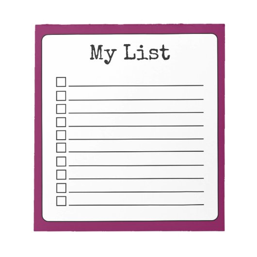 Wijnkleurige Retro Custom Checklist Lined Notitieblok (Voorkant)