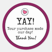 Wijnkleurige retro met hart business bedankt ronde sticker (Voorkant)