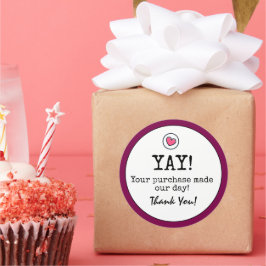 Wijnkleurige retro met hart business bedankt ronde sticker