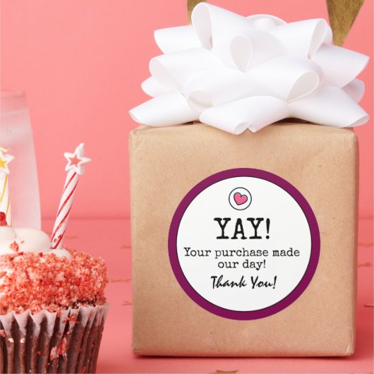 Wijnkleurige retro met hart business bedankt ronde sticker (Feest)