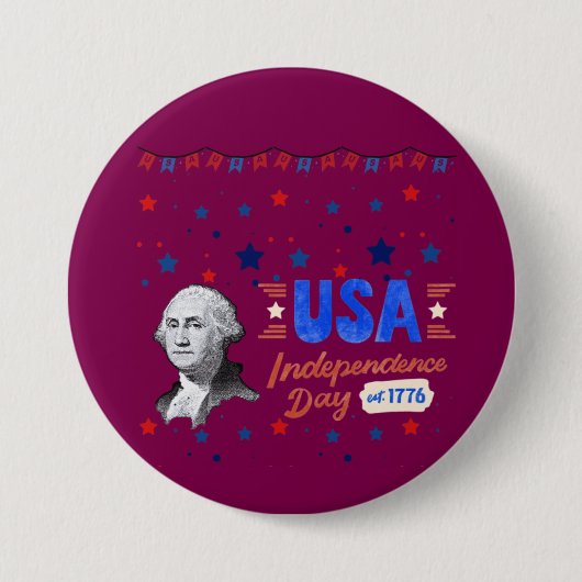 Wijnkleurige USA Onafhankelijkheidsdag Ronde Button 7,6 Cm (Voorkant)