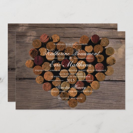 Wijnkurk #2 rustieke bruiloft uitnodiging (Voorkant / Achterkant)