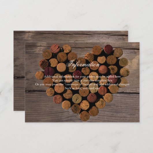 Wijnkurk #2 Rustieke informatie Kaart (Voorkant / Achterkant)