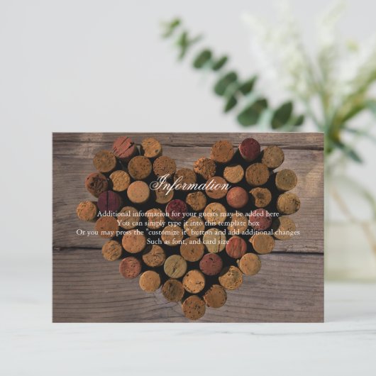 Wijnkurk #2 Rustieke informatie Kaart (Staand voorkant)