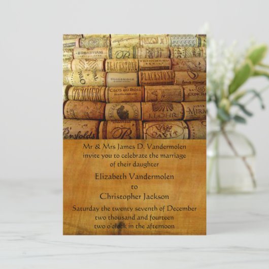 Wijnkurk bruiloft uitnodiging (Staand voorkant)