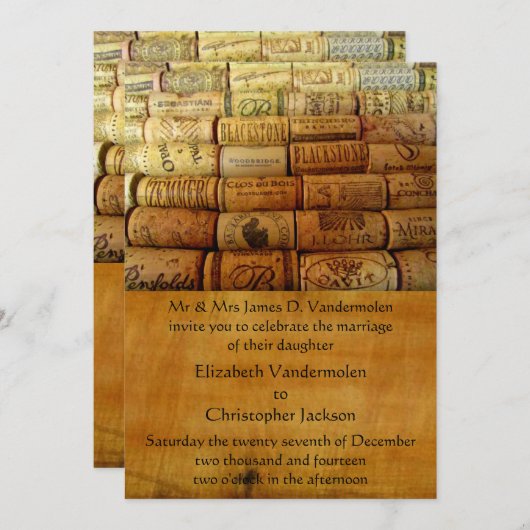 Wijnkurk bruiloft uitnodiging (Voorkant / Achterkant)