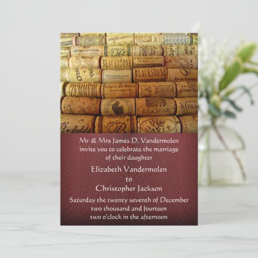 Wijnkurk bruiloft uitnodiging (Staand voorkant)