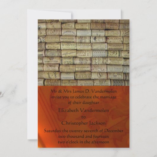 Wijnkurk bruiloft uitnodiging (Voorkant)