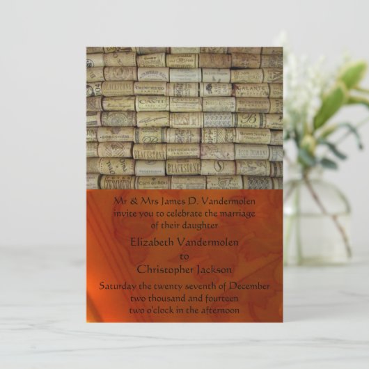 Wijnkurk bruiloft uitnodiging (Staand voorkant)