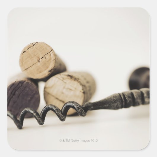 Wijnkurken met kurkentrekker vierkante sticker (Voorkant)