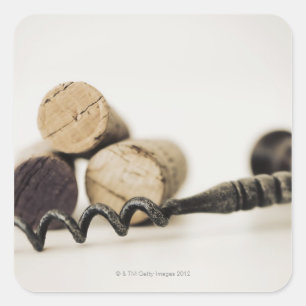 Wijnkurken met kurkentrekker vierkante sticker