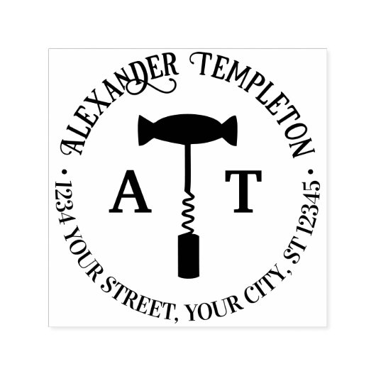 Wijnkurkentrekker Naam Retouradres 2 Initialen  Zelfinktende Stempel (Design)