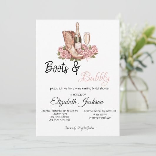 Wijnlaarzen Bloemenlaarzen & Bubbly Vrijgezellenfe Kaart (Staand voorkant)