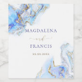 Wijnlabel blauwe inkt marmer wijn etiket (Enkel label)