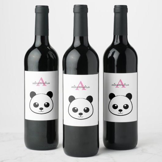 Wijnlabel Cute Panda – Op maat gemaakt monogram di Wijn Etiket (Flessen)