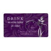 Wijnlabel Leaf Swirls Paars Silver Etiket (Voorkant)