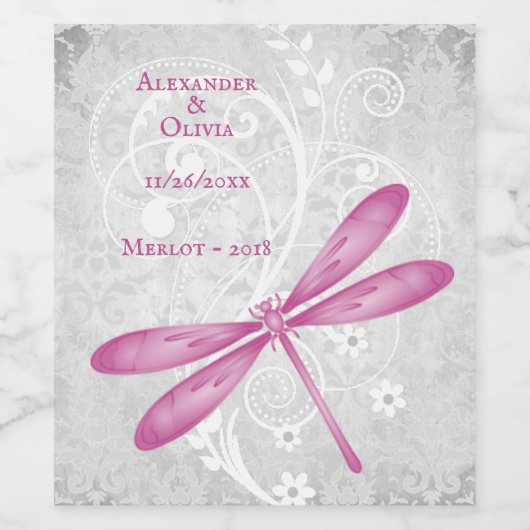 Wijnlabel Magenta Dragonfly Weddenschap Wijn Etiket (Enkel label)