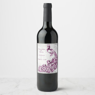 Wijnlabel Magenta Peacock Leaf Vine Weddenschap Wi Wijn Etiket
