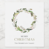 Wijnlabel met Christmas Greenery Krans Wijn Etiket (Enkel label)