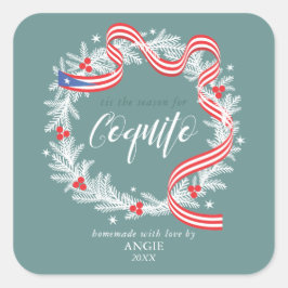 Wijnlabel met kerst-kerst vierkante sticker