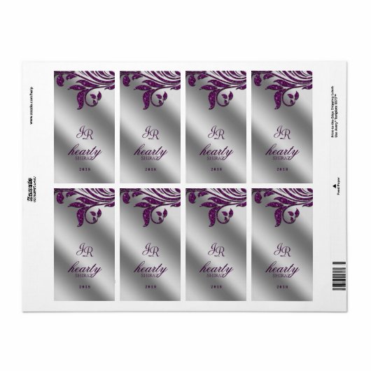 Wijnlabel met lefbruiloft Sparkle Paars Silver Etiket (Full Sheet)